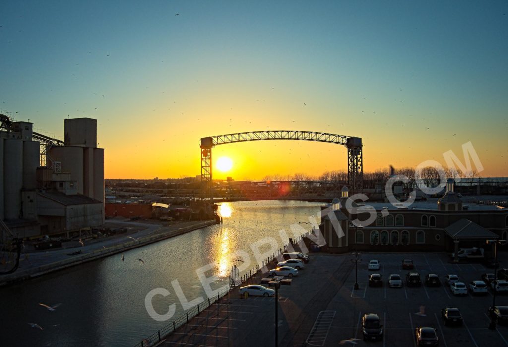 Sun Setting Over Railway Bridge In Cleveland