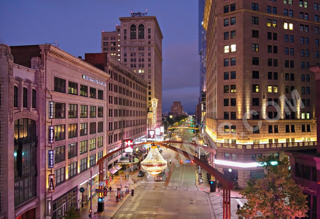 Cleveland Playhouse Square Chandelier In The Evening From Above